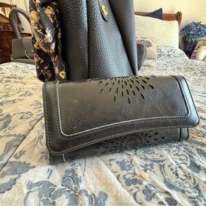 Black Leather Wallet with Starburst Design